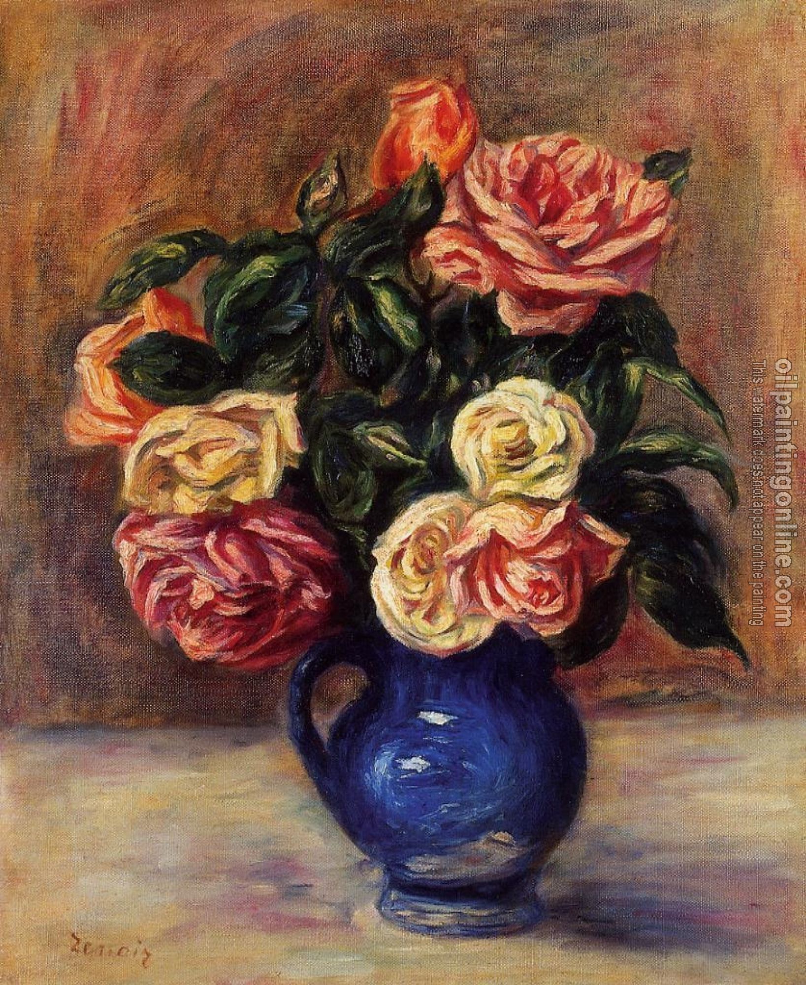 Renoir, Pierre Auguste - Roses in a Blue Vase